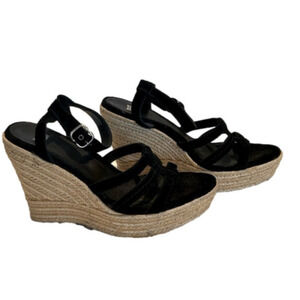 New UGG black suede 1” platform 4 1/2” wedge heel Sandal 8